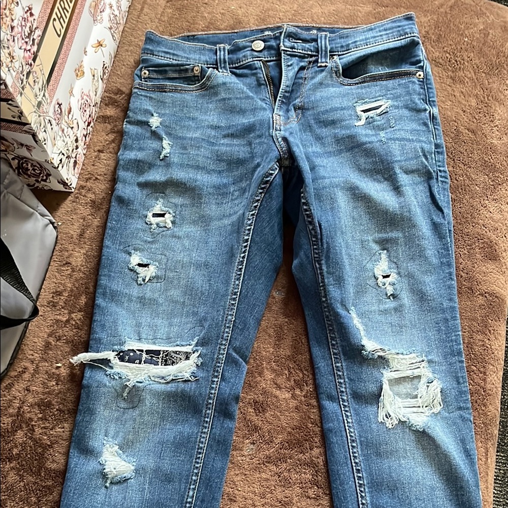 Distressed Blue Jeans